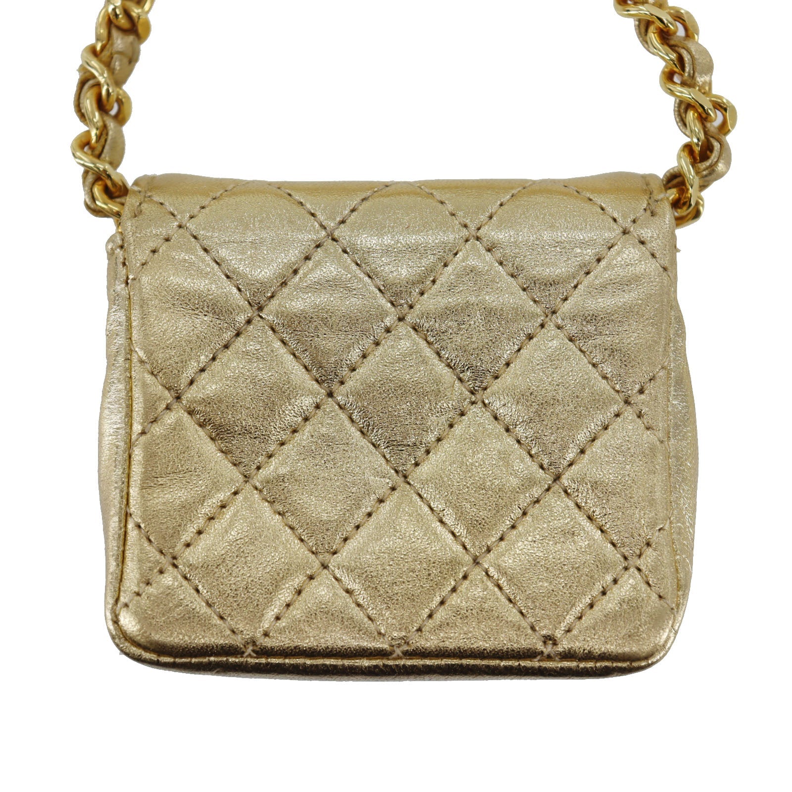CHANEL Mini Matelasse  Shoulder Bag Gold Lambskin Leather #CU68