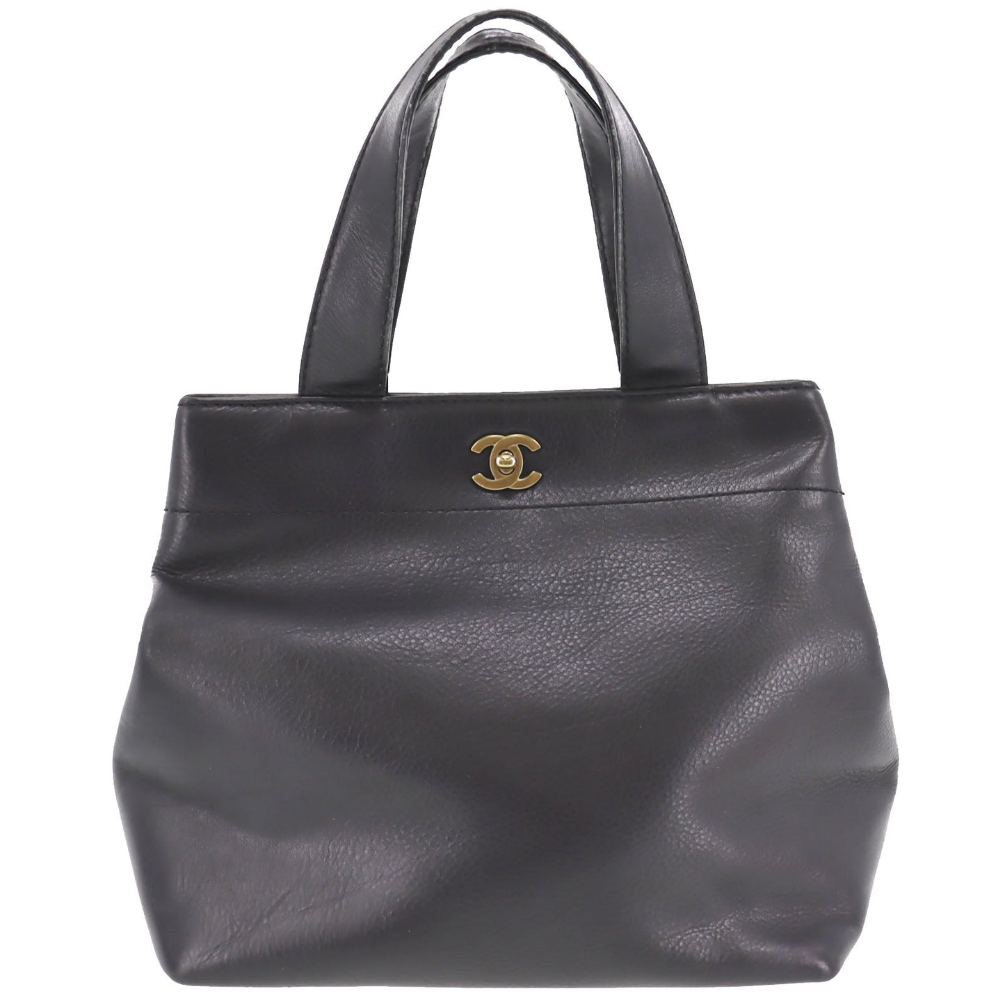 CHANEL CC Logo HandBag Black Leather #AH72