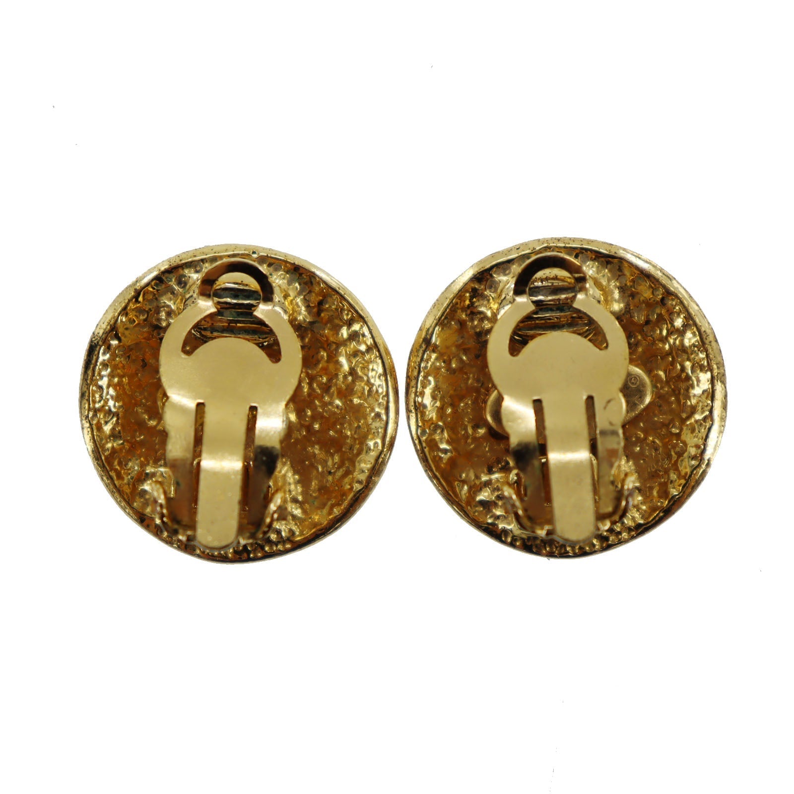 CHANEL CC Logos Circle Earrings 94P Clip-On Gold #AG193