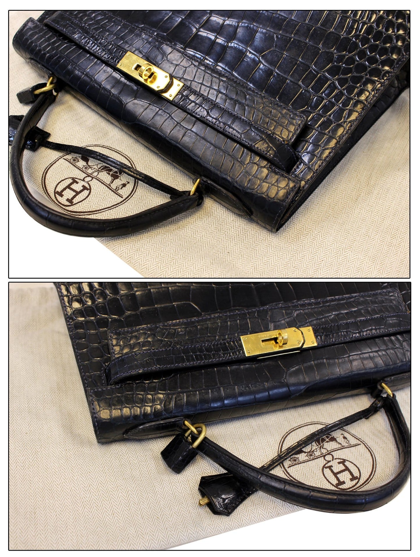 Hermes Kelly Alligator With Hardware Bag Black Gold Travel Bag