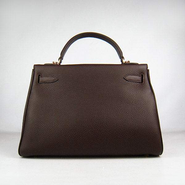 Hermes Luxury Kelly Cm Togo Dark Coffee Golden Leather Travel Bag