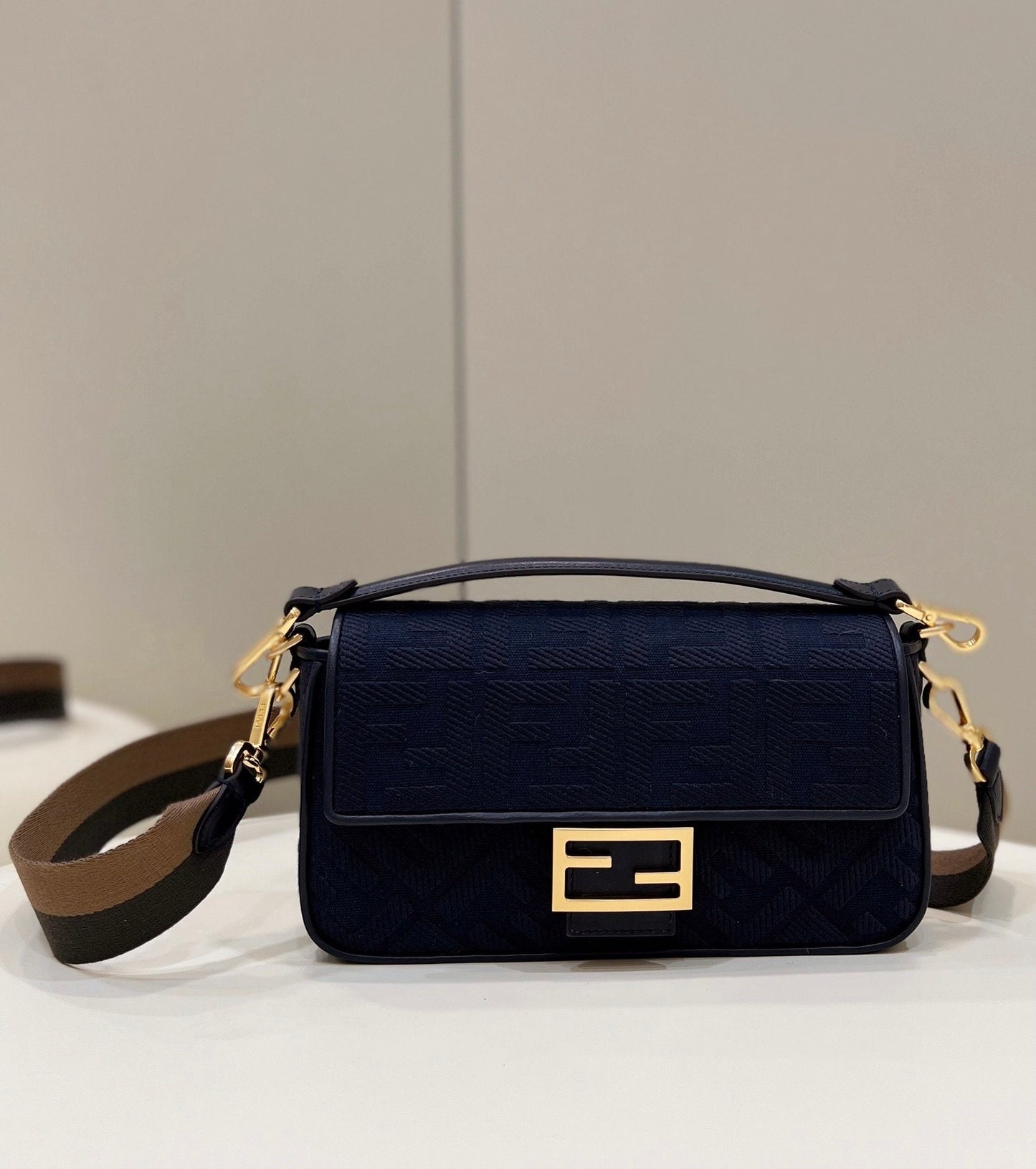 Fendi Top QualityTop Quality Baguette Dark Blue FF Crossbody Bag