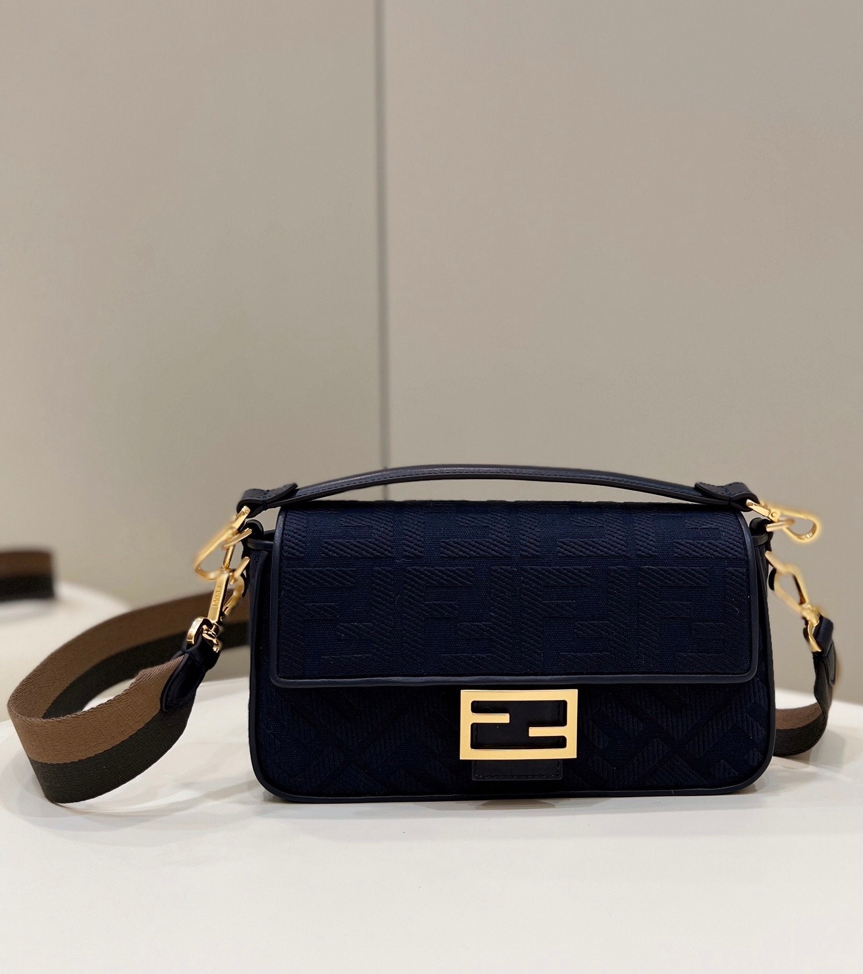 Fendi Top QualityTop Quality Baguette Dark Blue FF Crossbody Bag