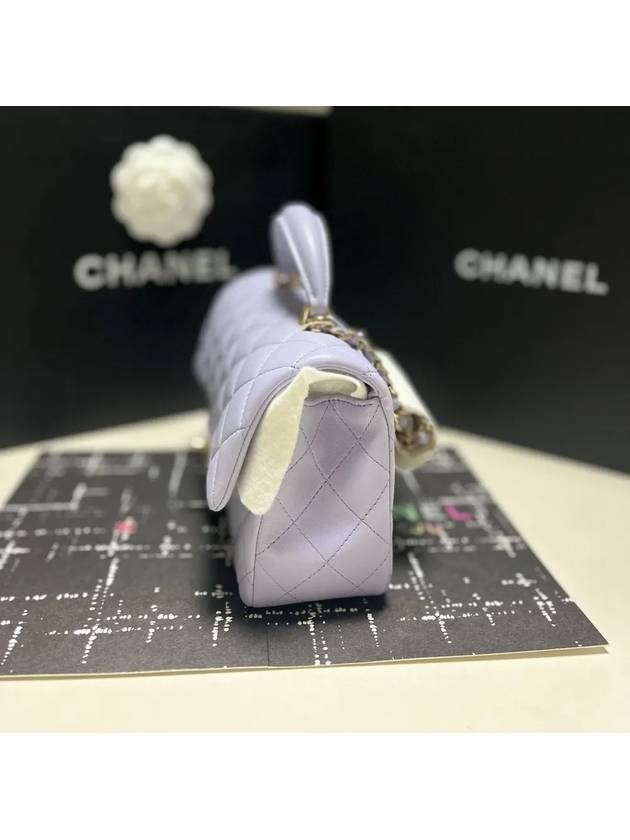 Top Handle Lambskin Mini Flap Cross Bag Light Purple Chanel