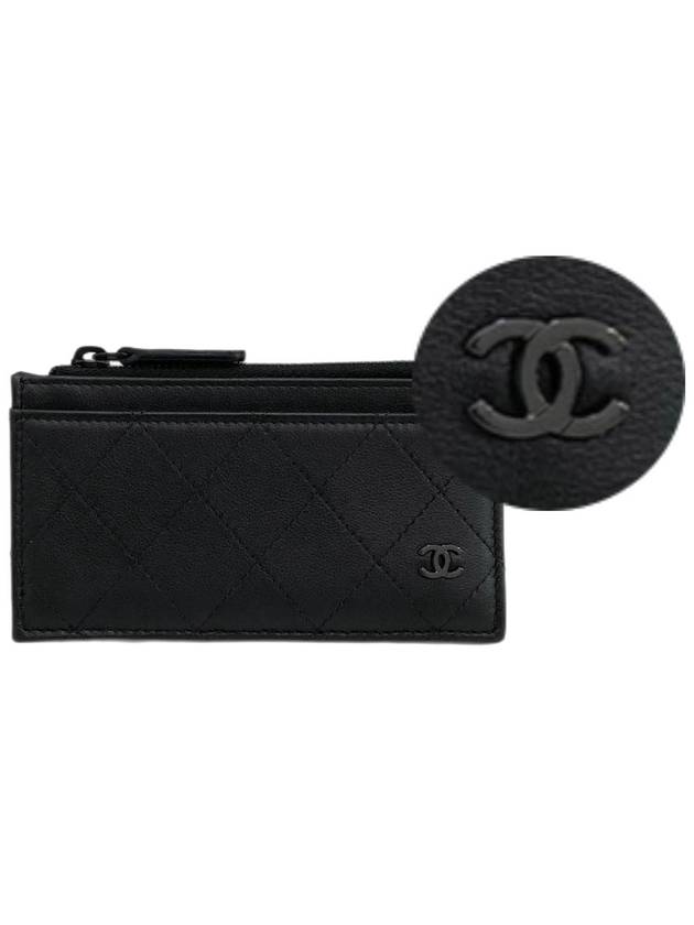 CC Logo Zipper Card Wallet Black Chanel