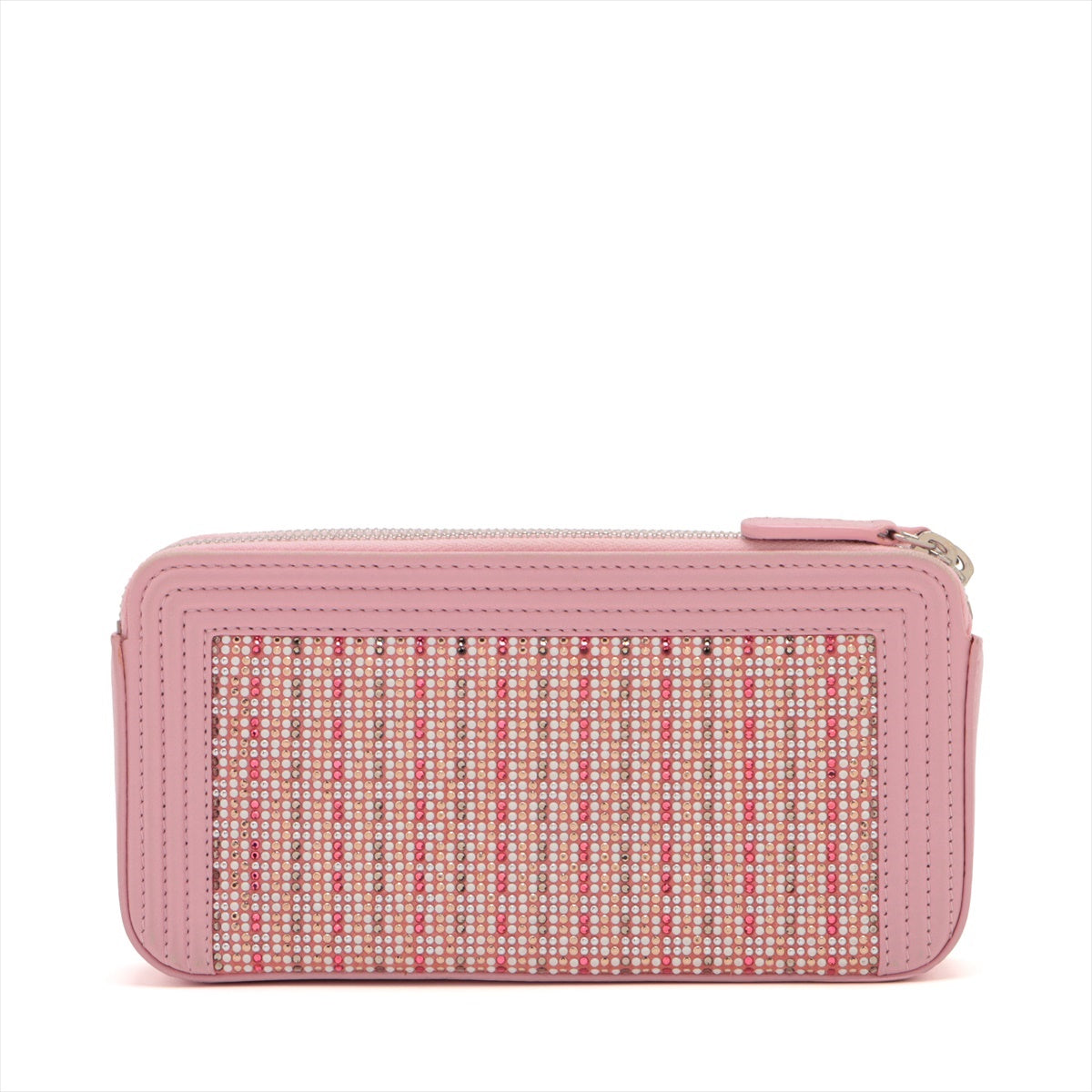 Chanel Boy Chanel Leather X Line Stone Chain Wallet Pink Silver G  23rd