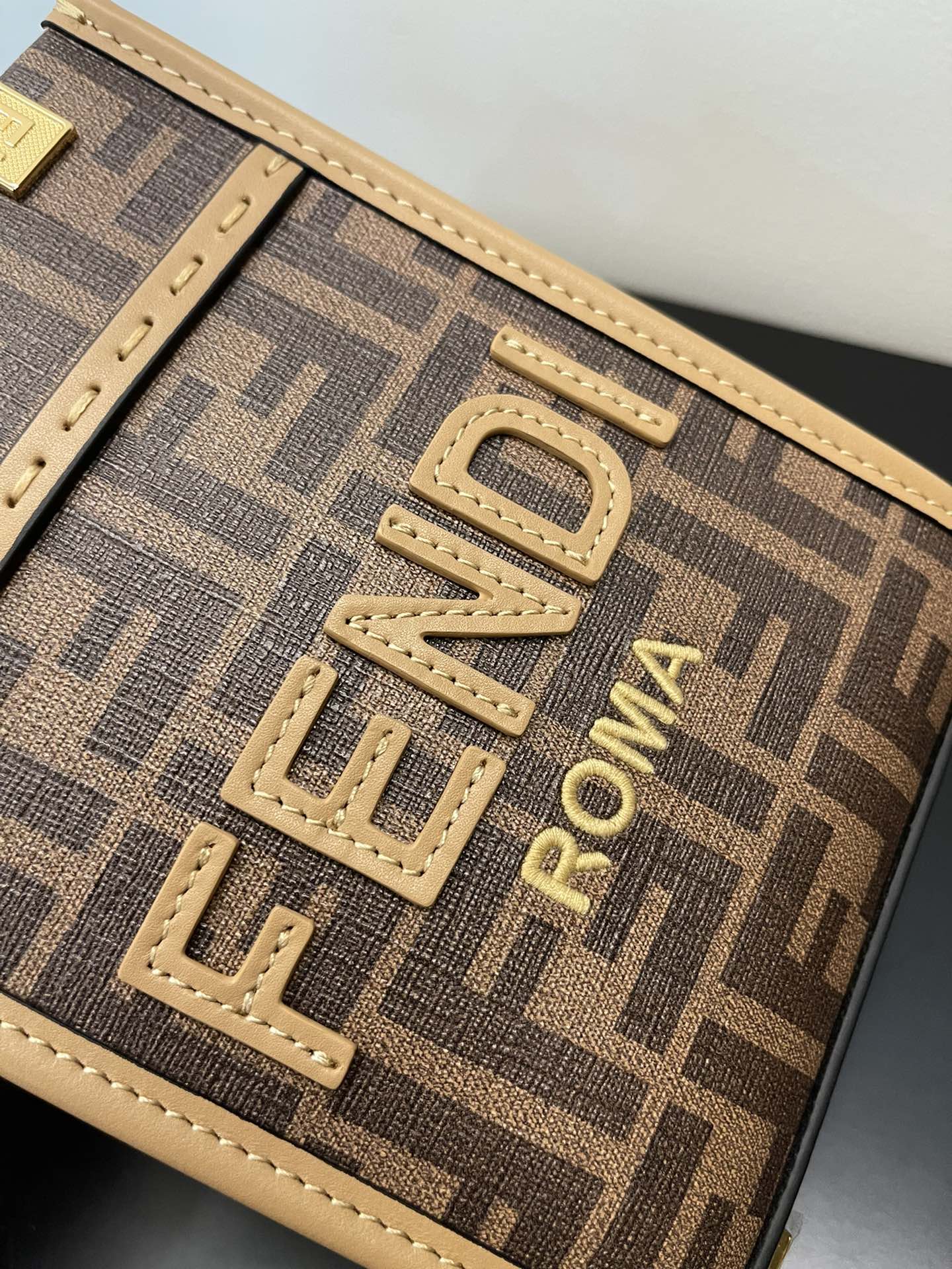 Fendi Top QualityTop Quality Sunshine Shopper Brown Mini FF Tote Bag