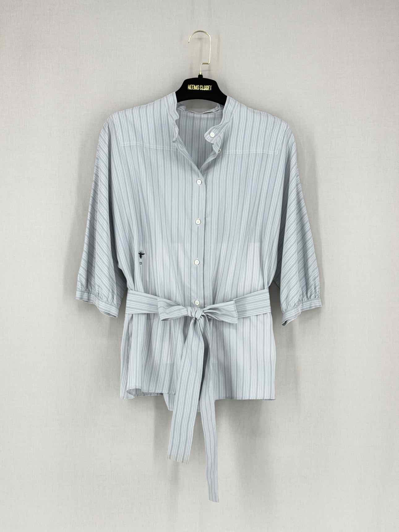 Dior Grey & Pinstripe Blue Gray Belt
