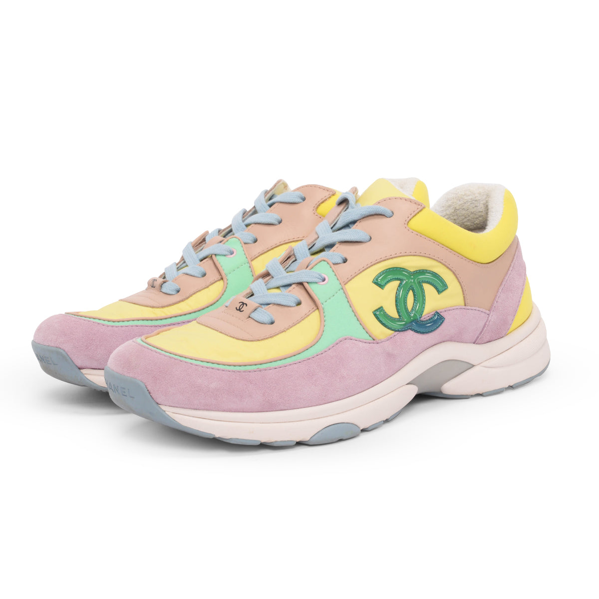 Chanel Yellow Mixed Fibers CC Trainer Sneakers 42 for Women
