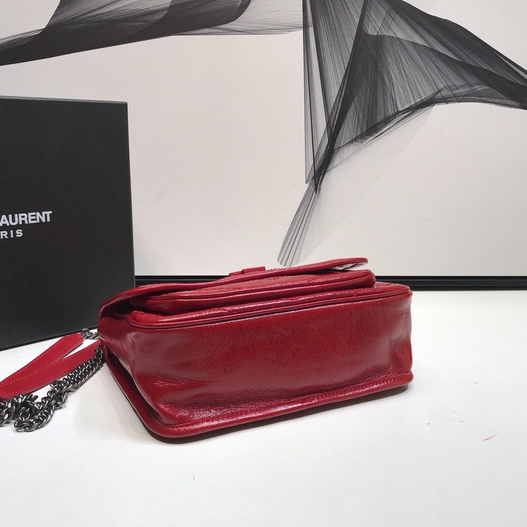 YSL Saint Laurent Niki Baby Crinkled 8in 21cm Red Chain Handbag