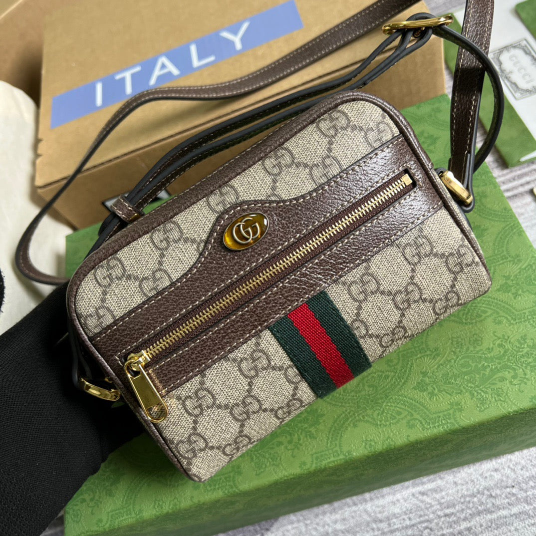 gg Ophidia gg Ebony gg Canvas Brown Beige Mini Bag