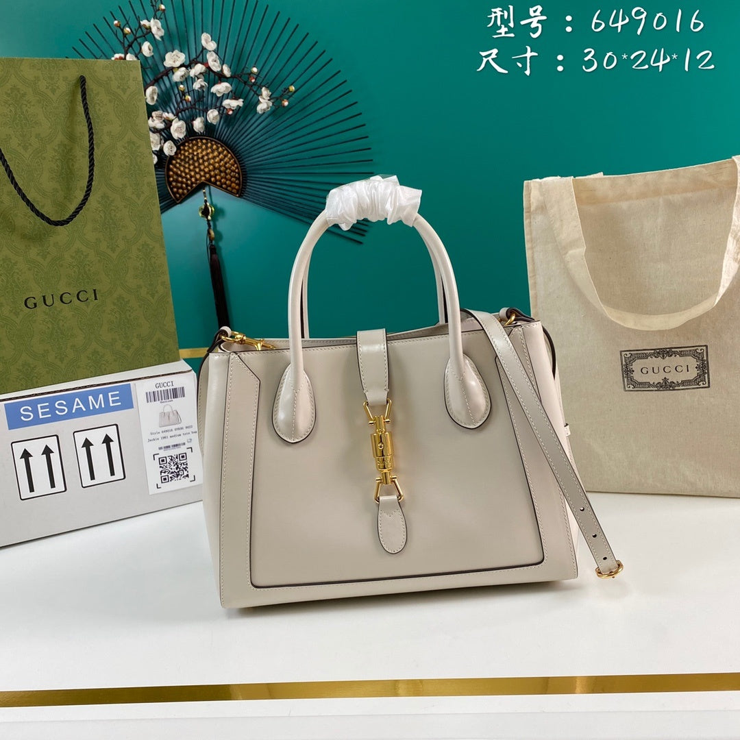 gg Jackie 12in 30cm 0YK0G White Medium Tote Bag