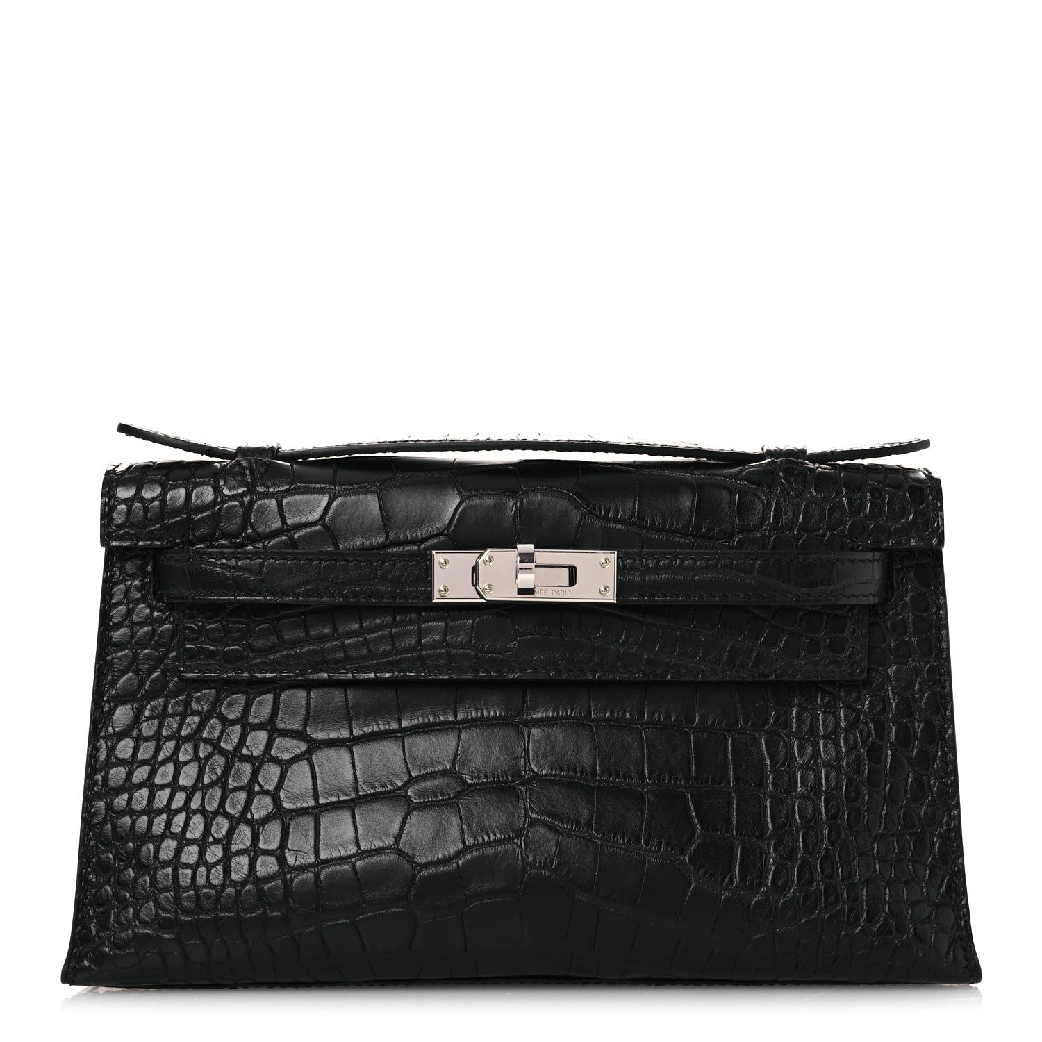 Hermes Matte Alligator Kelly Pochette Handbag Black Travel Bag