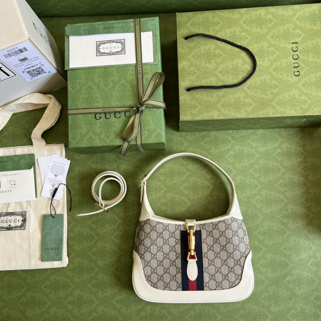 gg Jackie Ebony gg Supreme Canvas Beige Small Shoulder Bag