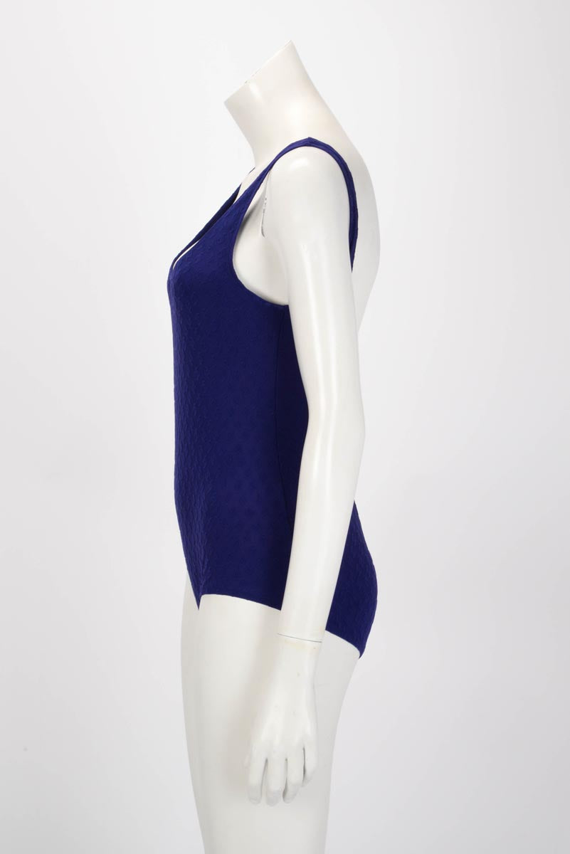 Chanel Dark Blue Cc Jacquard One Piece Swimsuit Bodysuit Fr 40 Bag