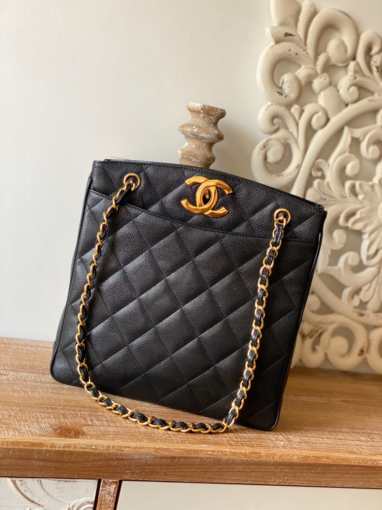 Chanel Caviar Tote Bag For Women Quilted Black