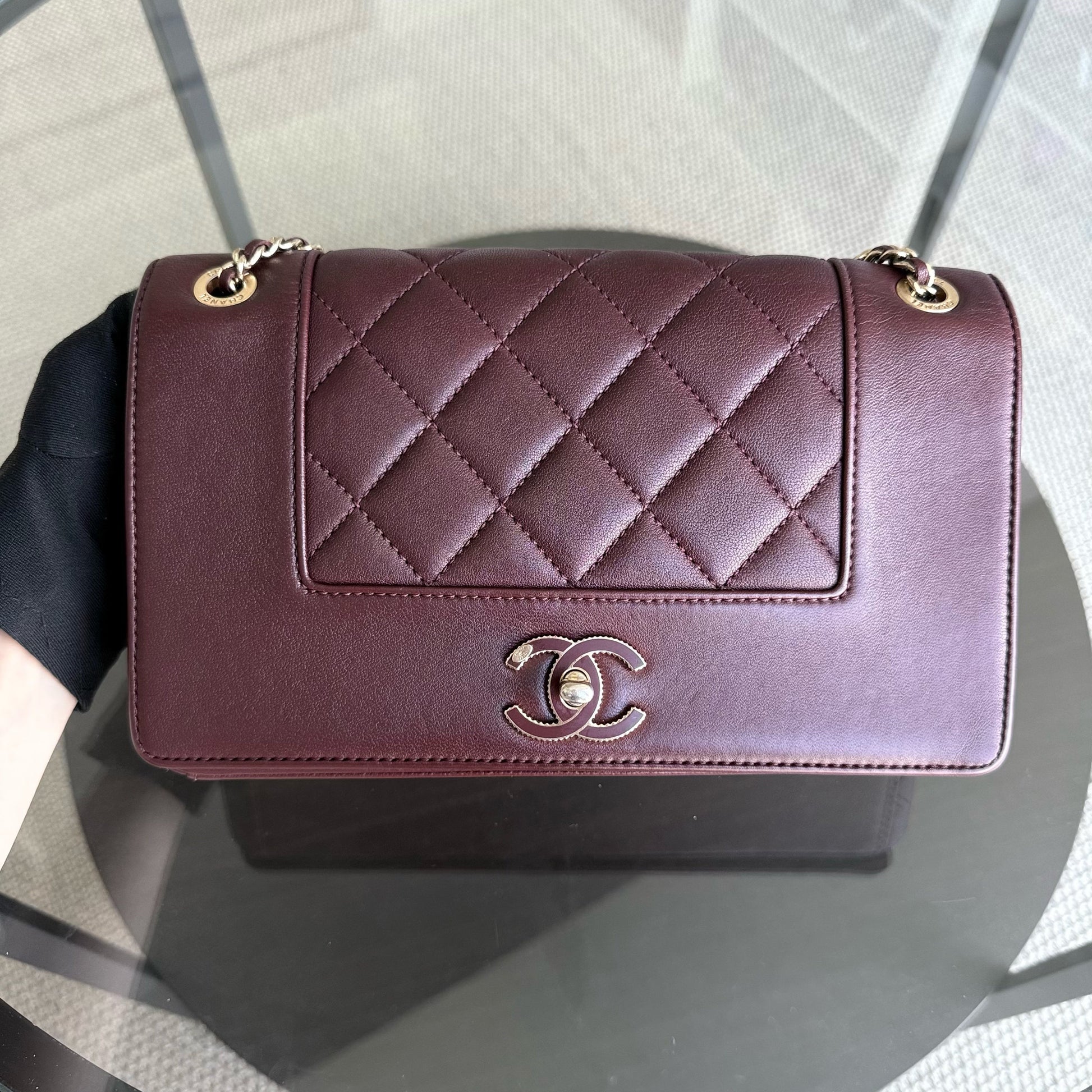 Chanel Mademoiselle Seasonal Flap - 25CM Quilted Lambskin Burgundy Gold Hardware Series 21