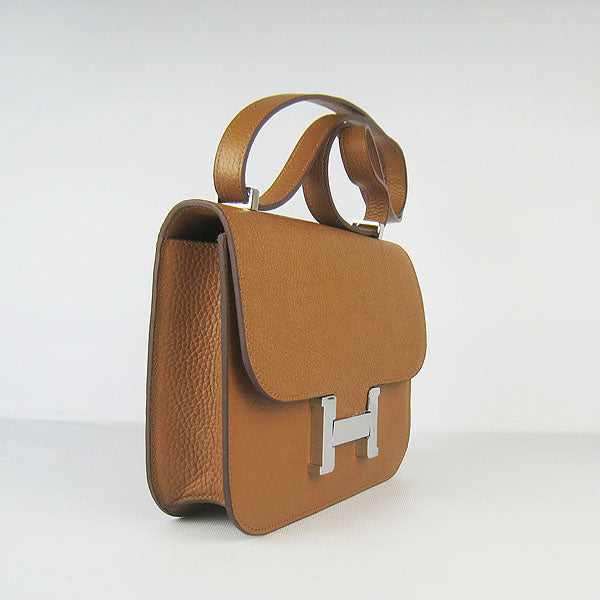 Hermes Luxury Constance Cowskin Bag H Light Coffee Leather Silver Travel Bag