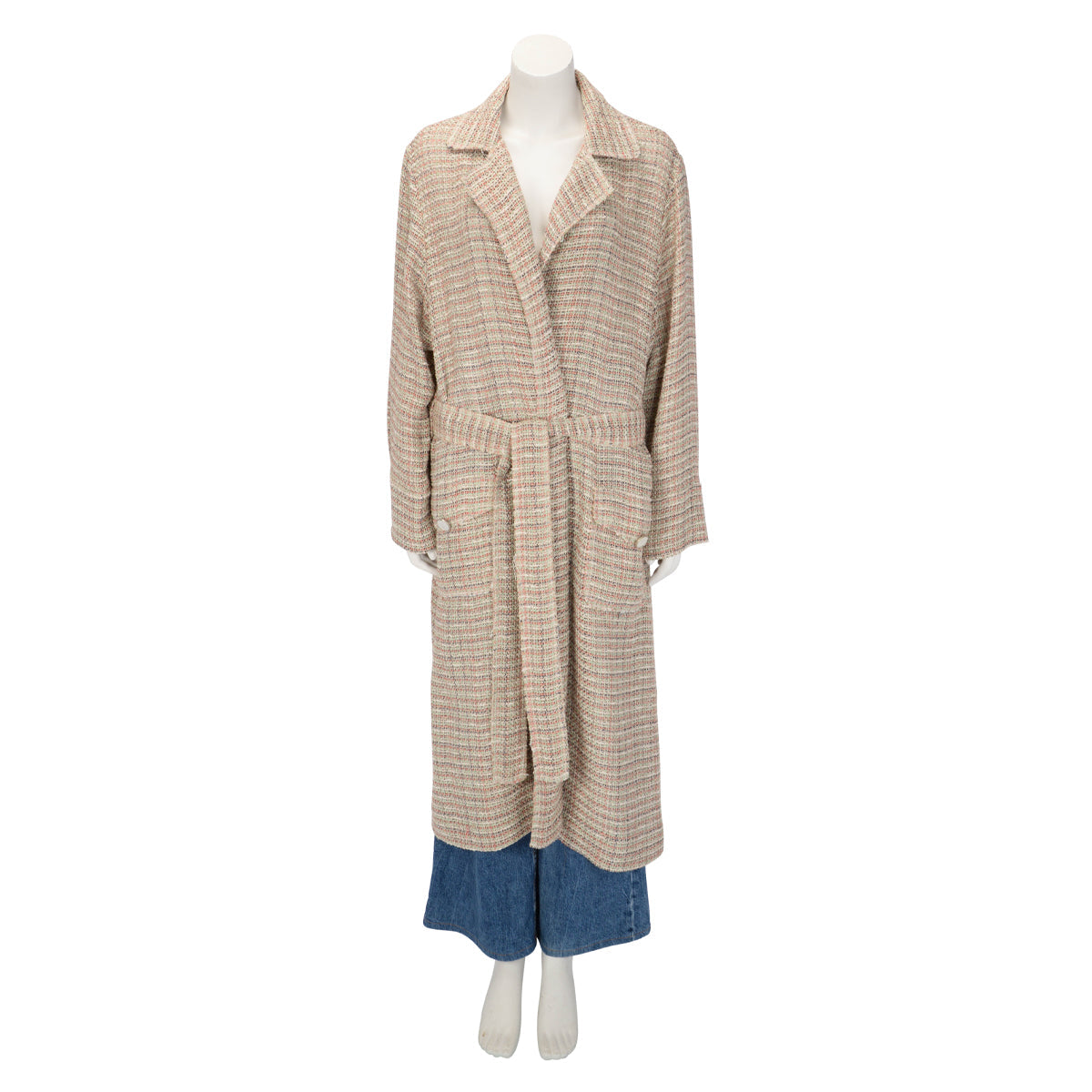 Chanel Multi Colour Tweed Cuba Belted Long Coat FR 46