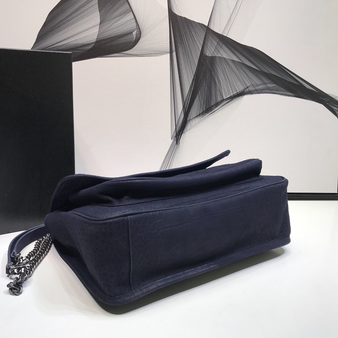 YSL Saint Laurent Niki -Embossed 11in 28cm Navy Medium Chain Handbag