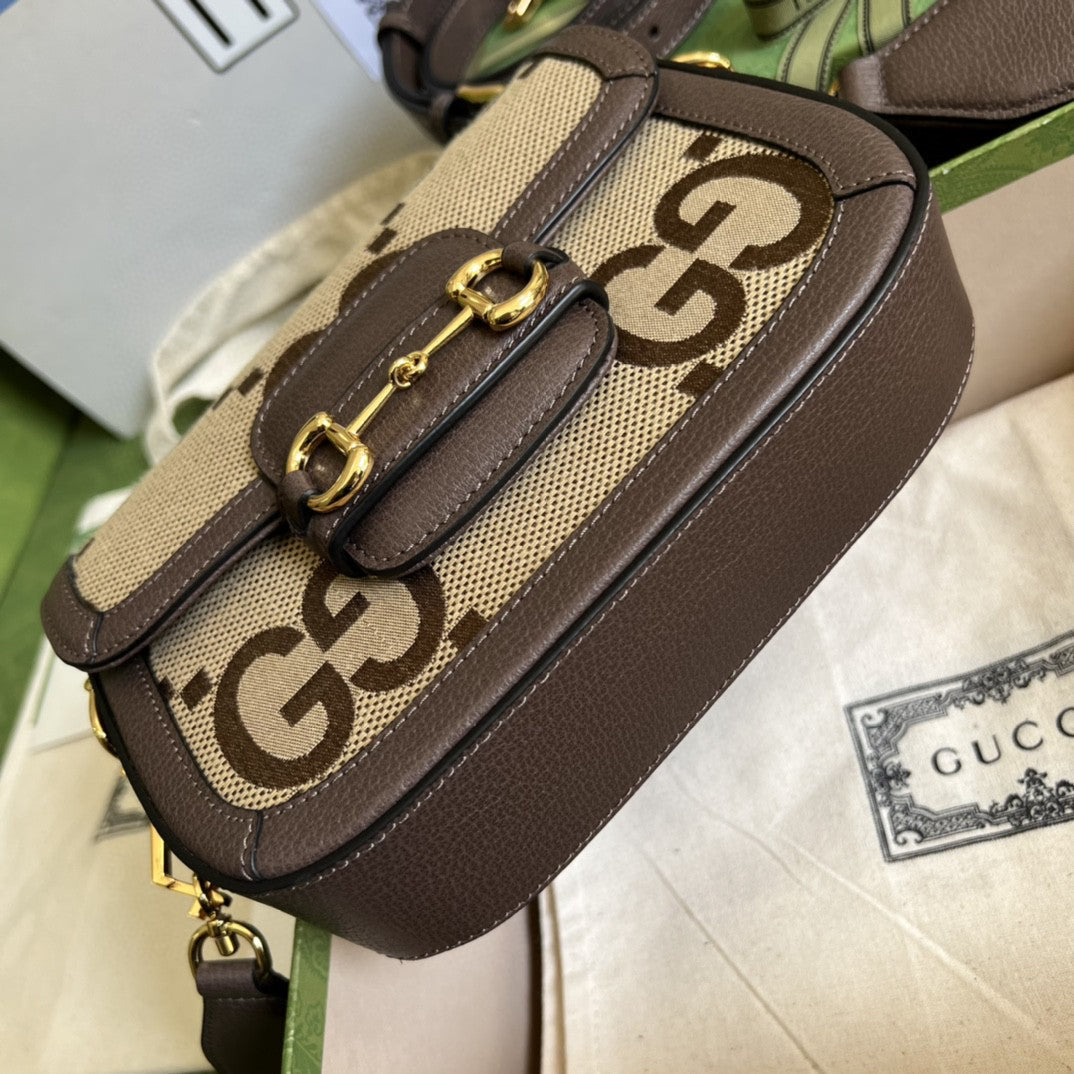 gg Horsebit Jumbo Camel Ebony Canvas Mini Bag