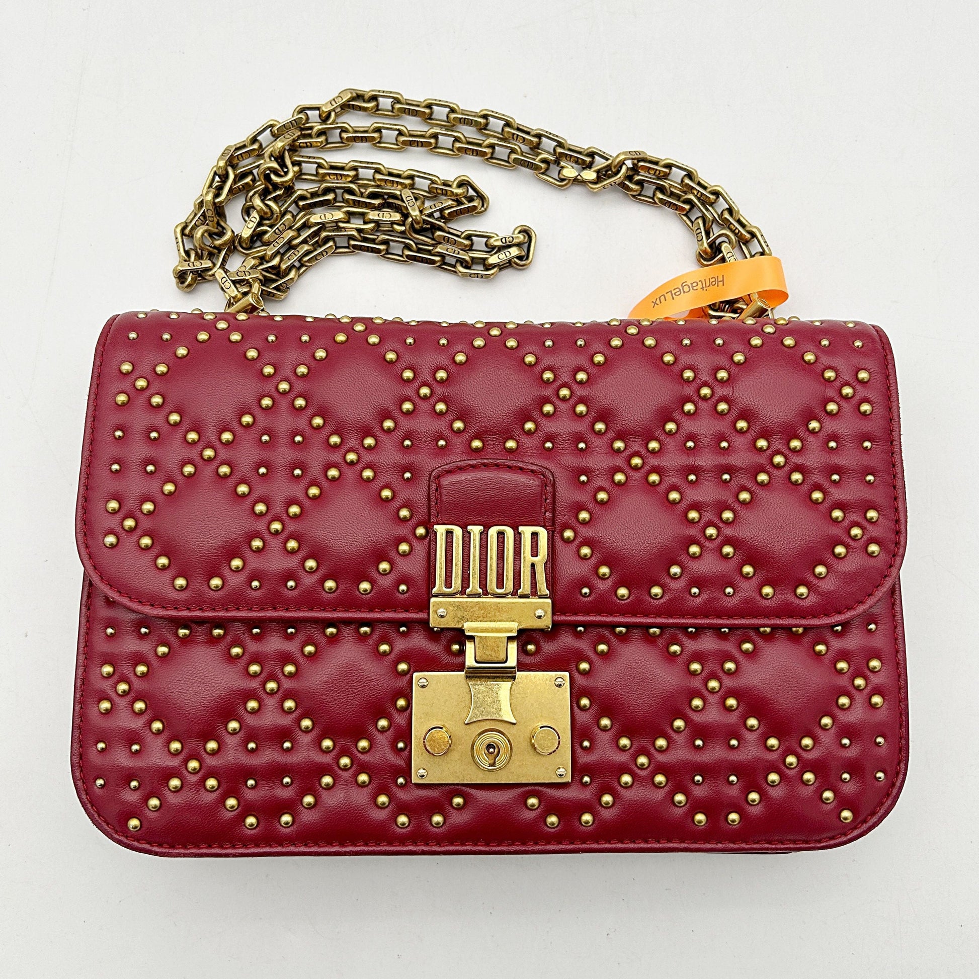 Dior Handbag Cannage Studded addict Bag Lambskin Red Small