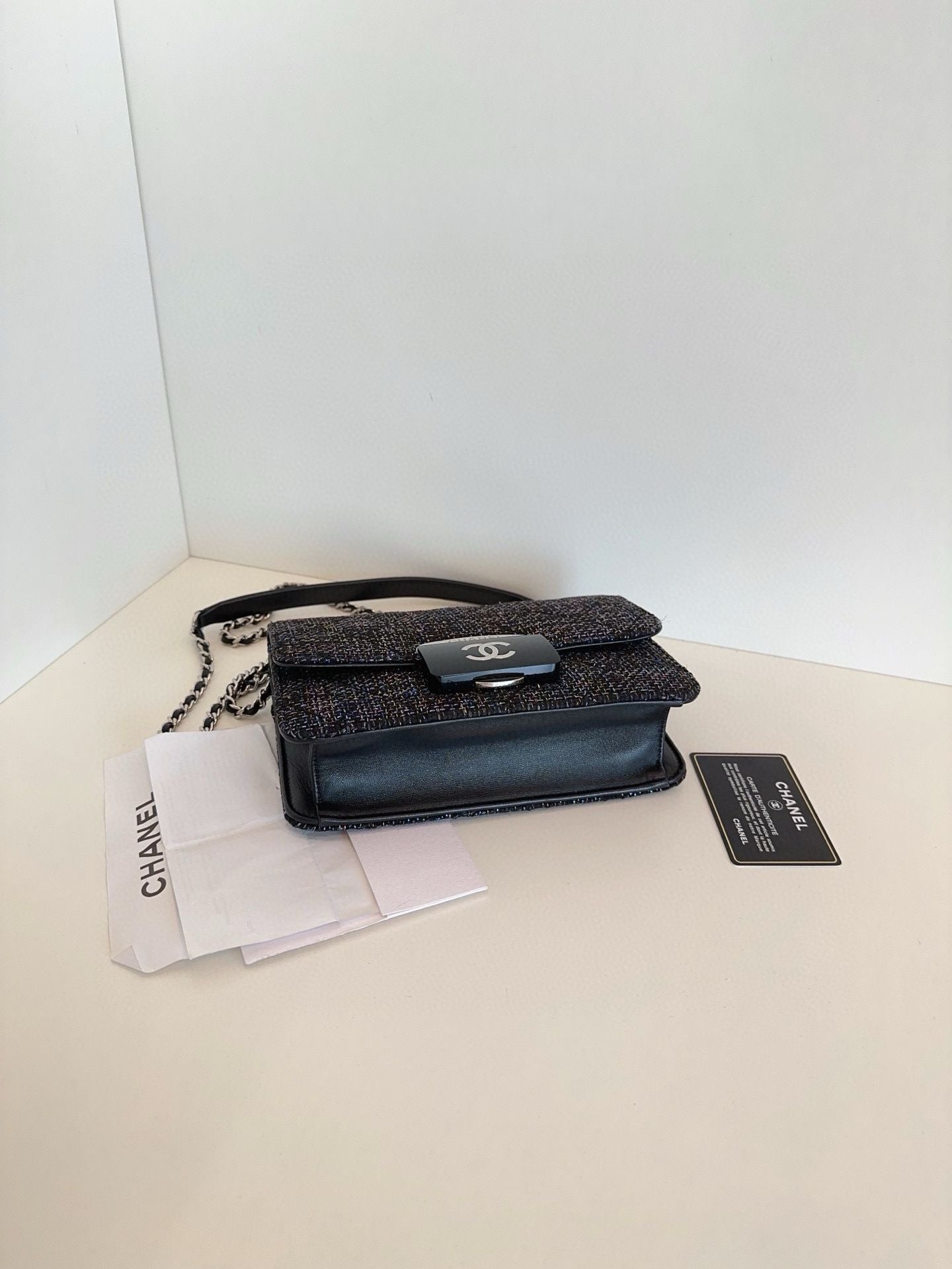 Chanel Classic flap CF mini bag woolen Black *cm-year