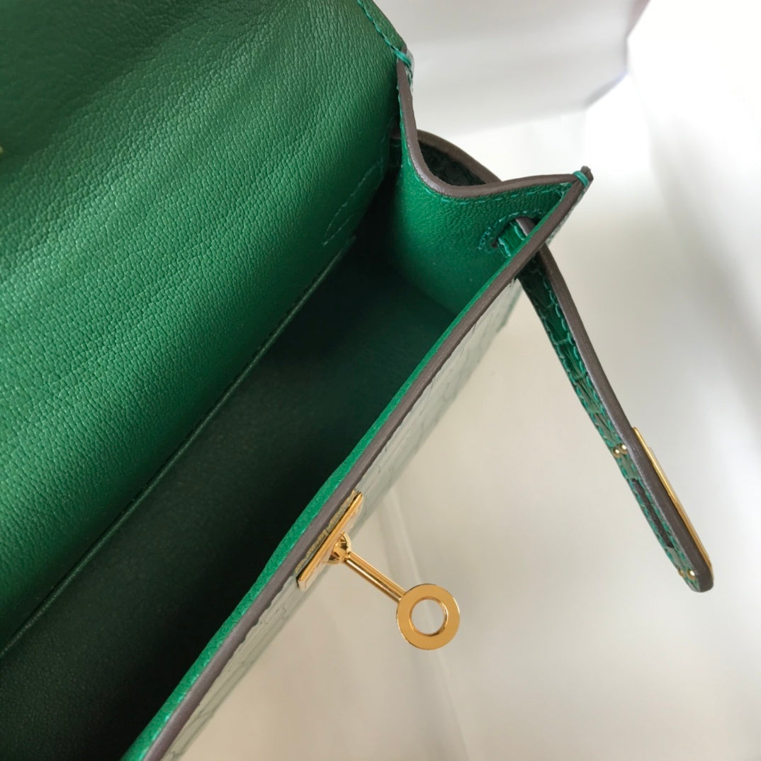 Top Quality Kelly Crocodile Bag For Women Green Mini Shoulder Bag