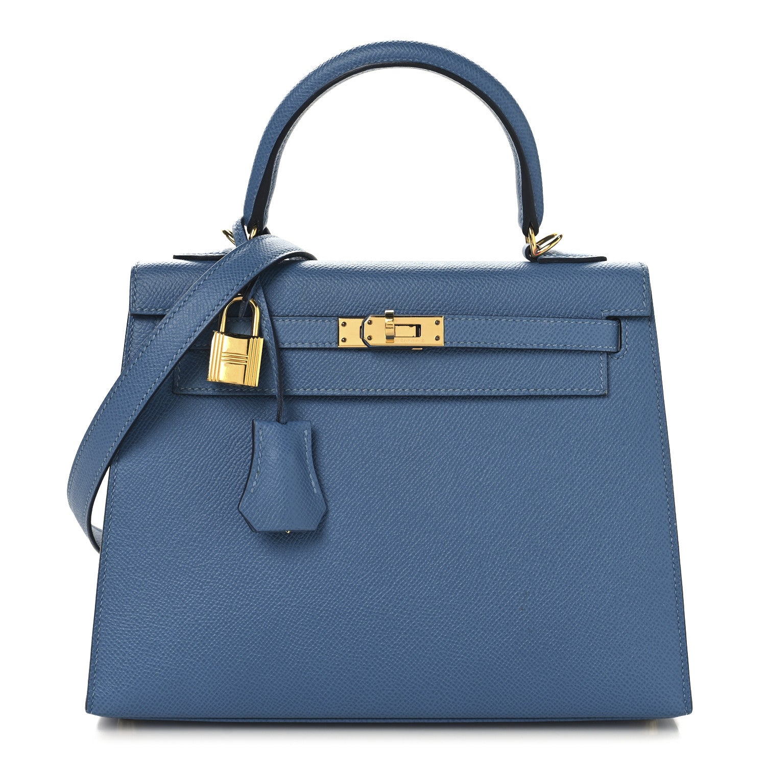 Hermes Epsom Kelly Sellier Bleu Azur Handbag Travel Bag