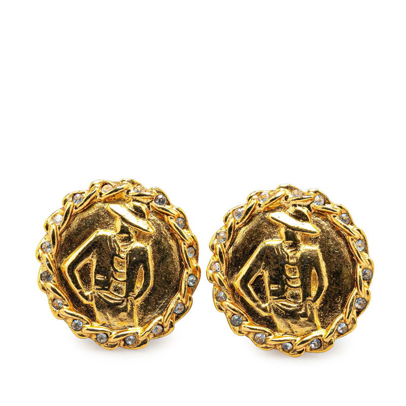 Chanel Gold Plated Mademoiselle Rhinestone Earrings Bag