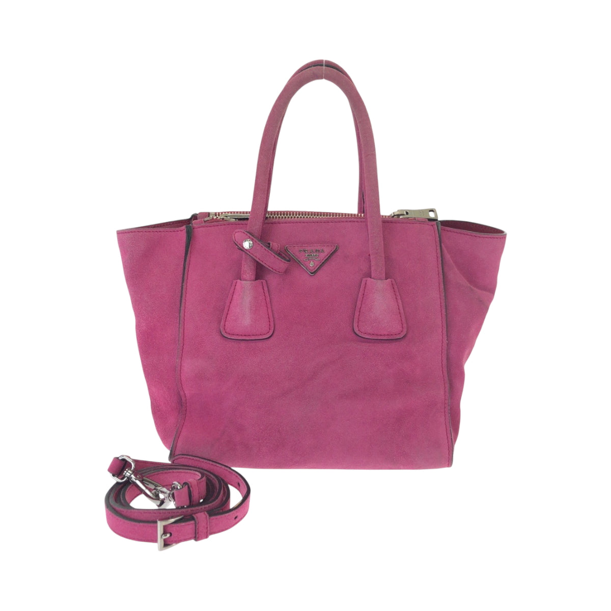 Tote Bag Silvermetal Triangle With Logo Suede Pink