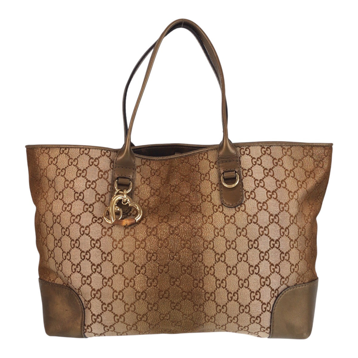 Gucci GG Canvas Brown Gold Tote Bag