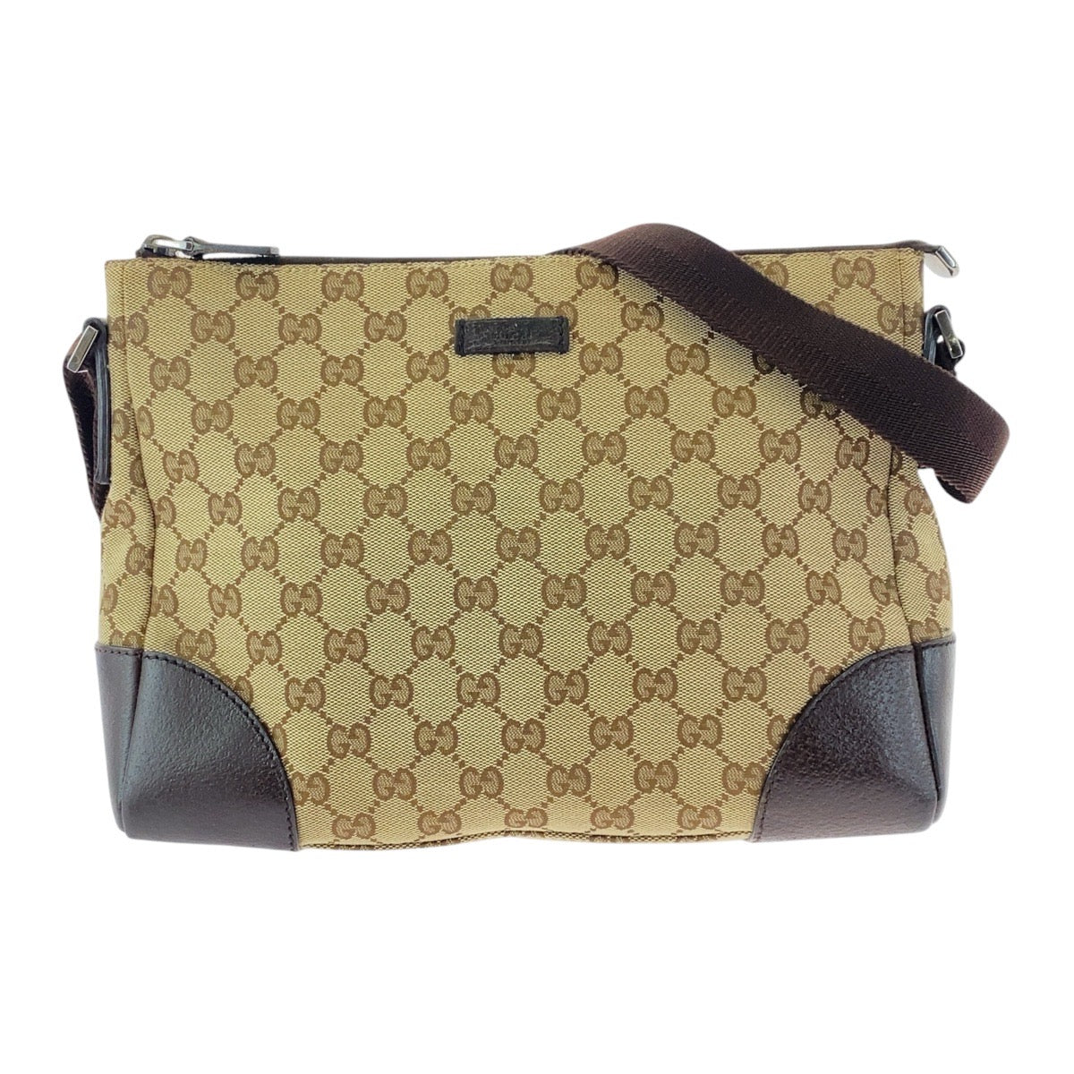 Gucci GG SilverMetal Canvas Brown Beige Shoulder Bag