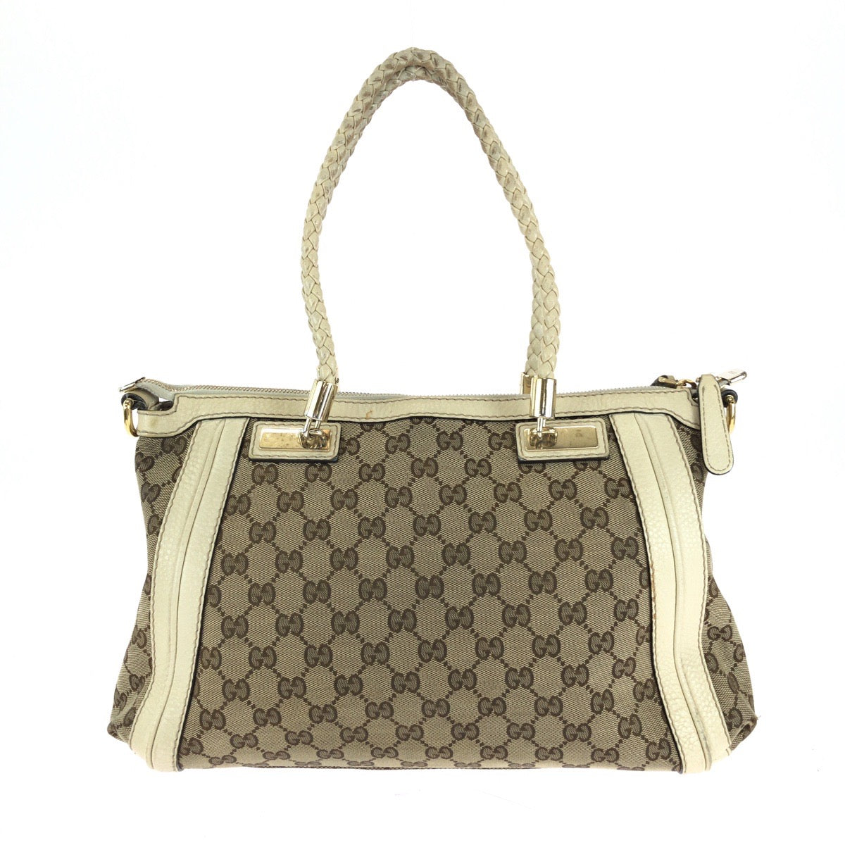 Gucci GG Ivory Metal Bella Canvas Beige Gold Shoulder Bag