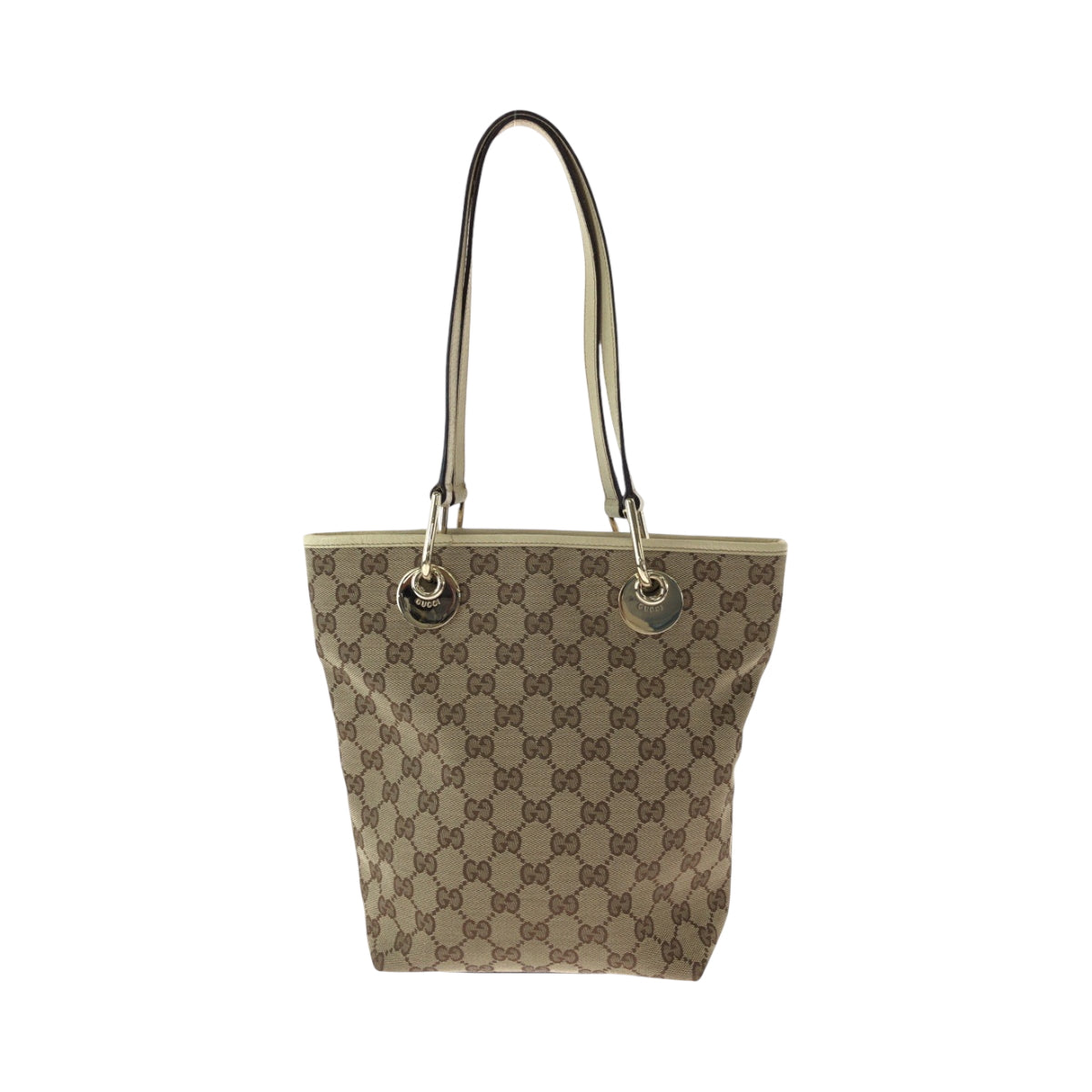 Gucci GG Ivory Canvas Brown Gold Tote Bag