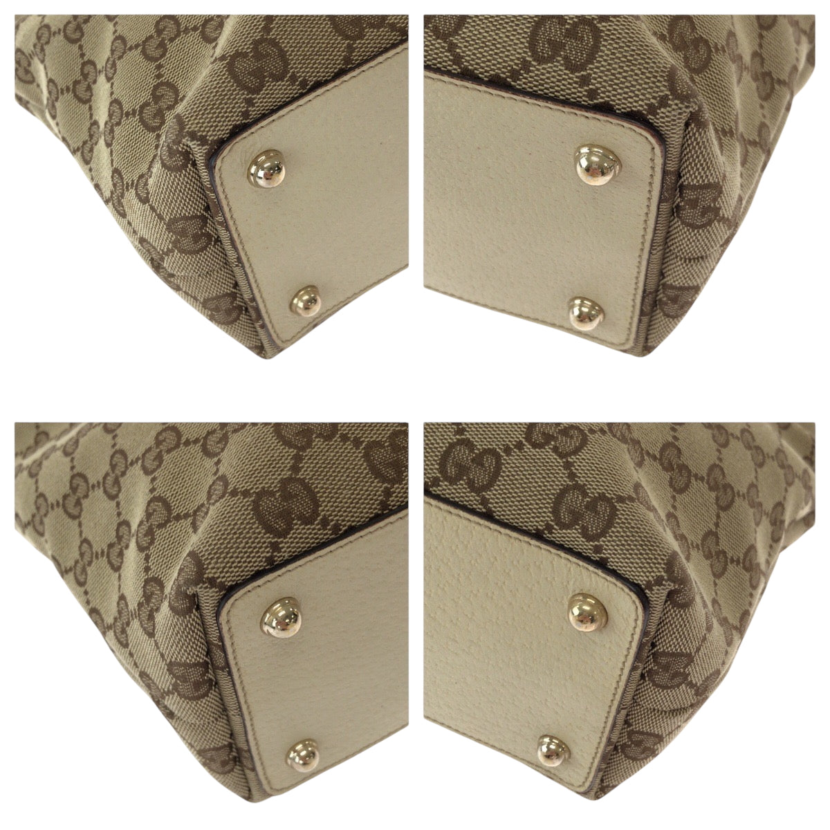Gucci GG Ivory Canvas Brown Gold Tote Bag