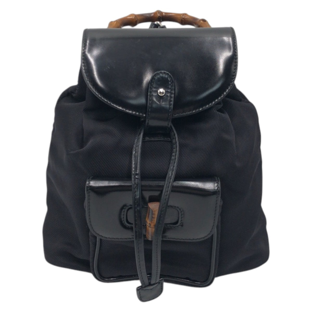 Gucci Backpack Bamboo Nylon Black Silver