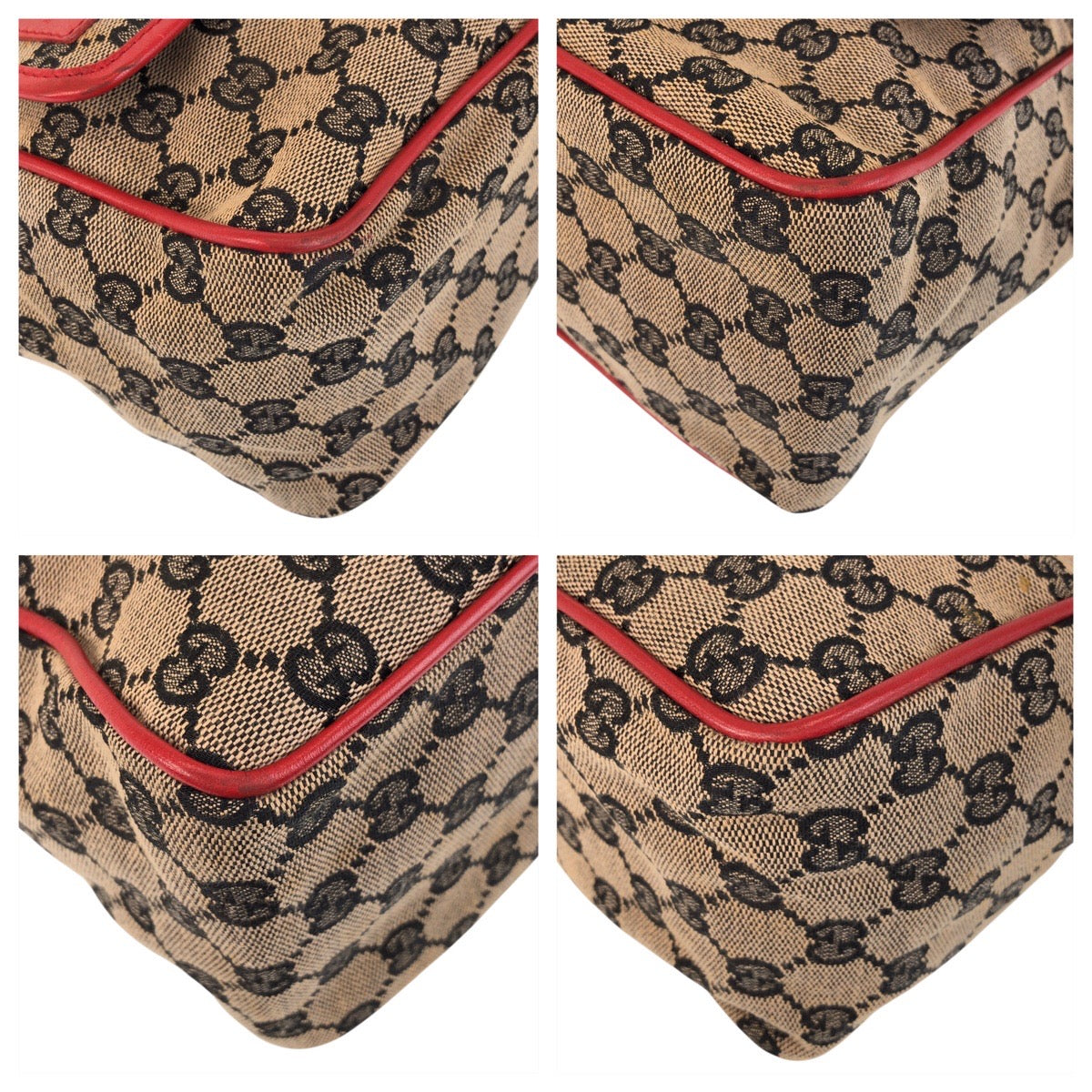 Gucci 001 GG Canvas Beige Red Gold Shoulder Bag