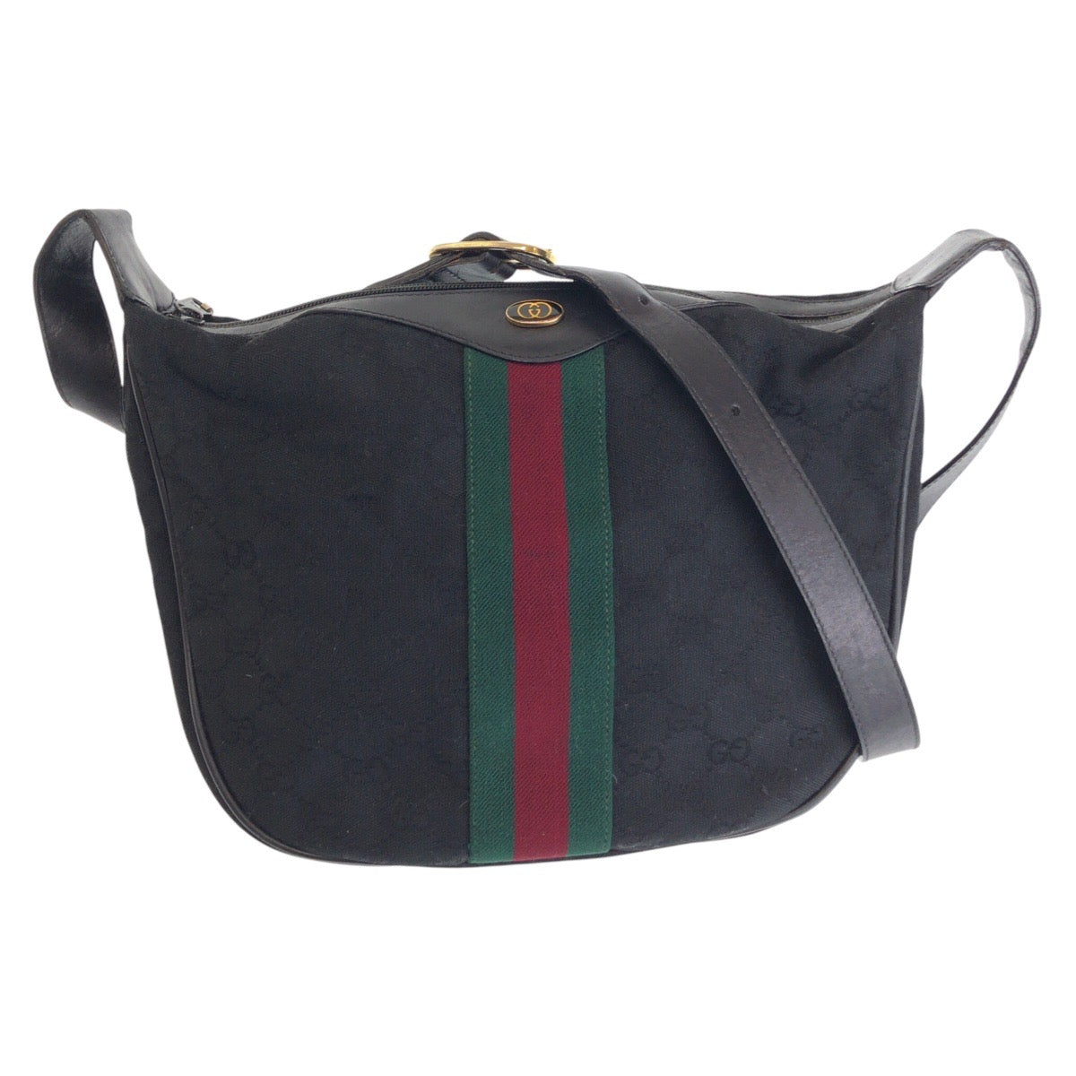 Gucci 10 2 GG , Multicolor Leather Canvas Black Gold Crossbody Bag