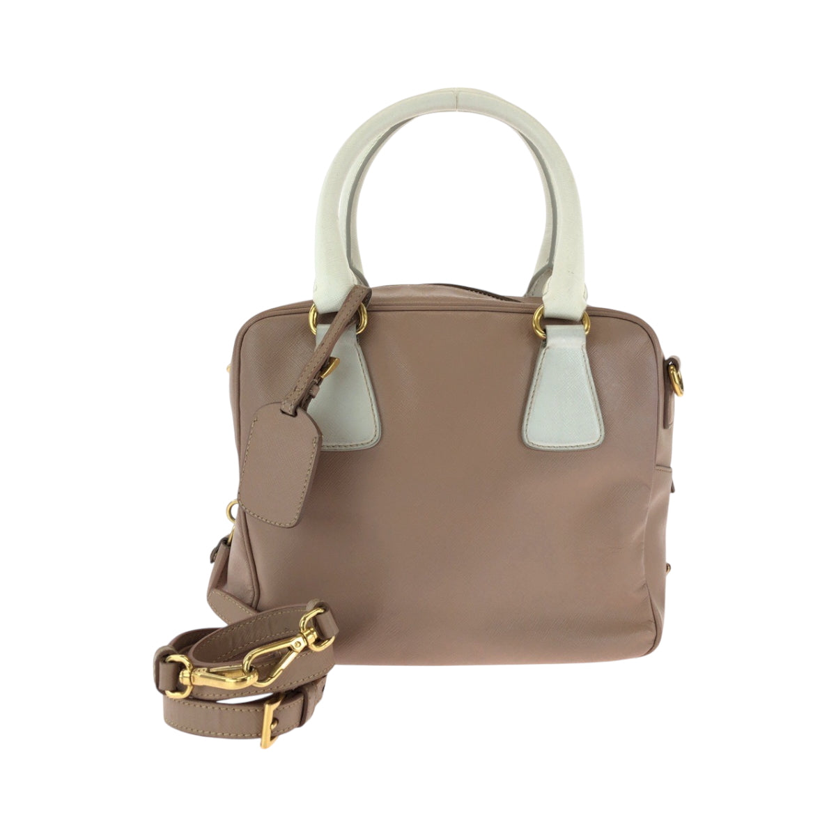 Shoulder Bag Gold Metal Safiano Leather White