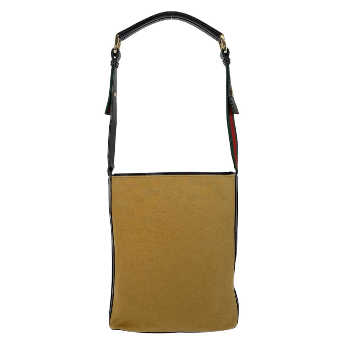 Gucci Camel Canvas Black Gold Shoulder Bag