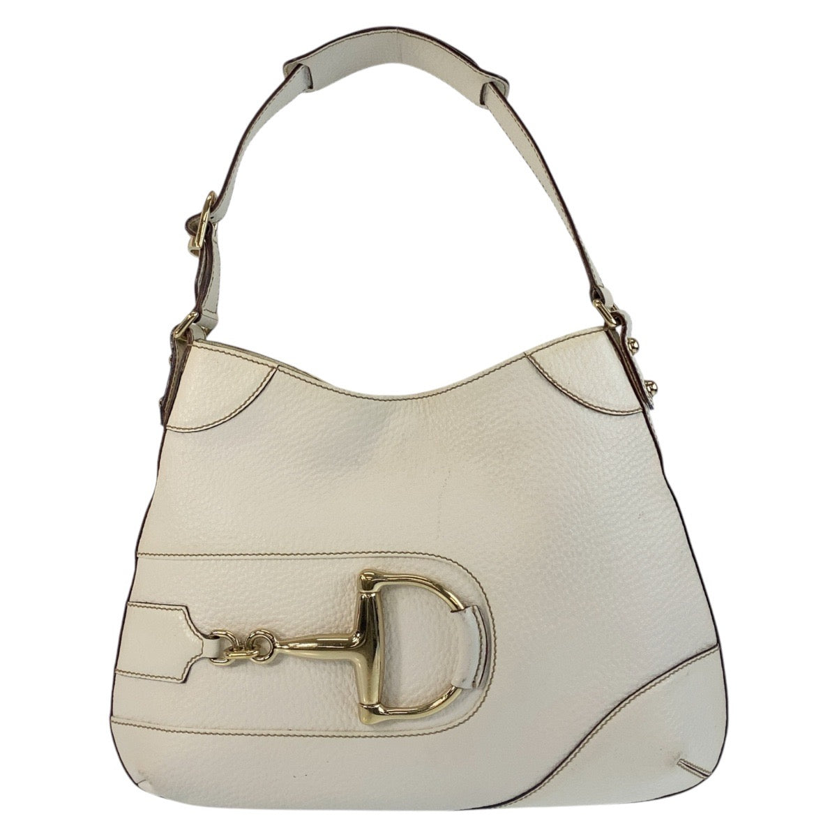Gucci GoldMetal Horsebit Leather White Shoulder Bag