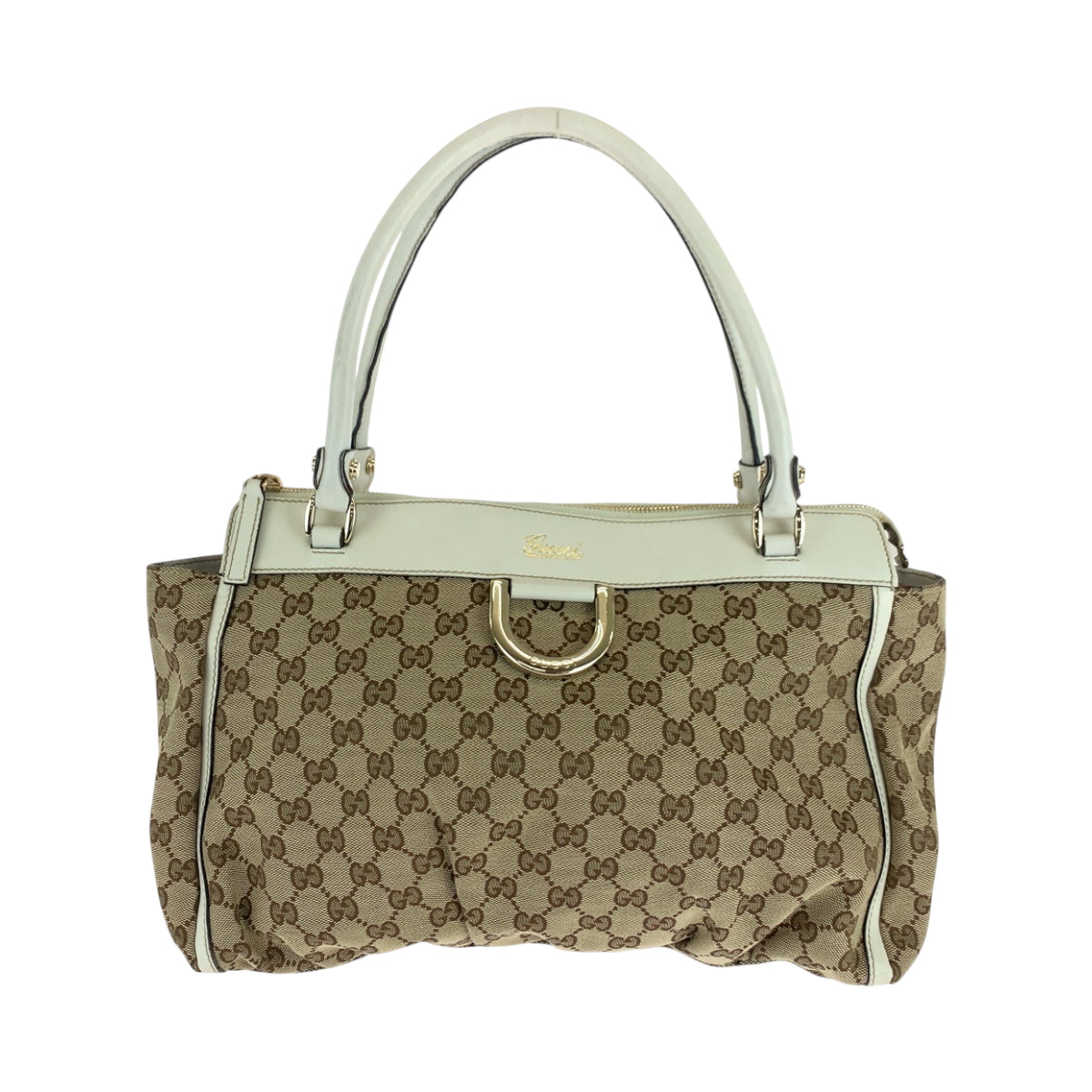 Gucci GG Metal Abbey Canvas White Beige Gold Tote Bag 2