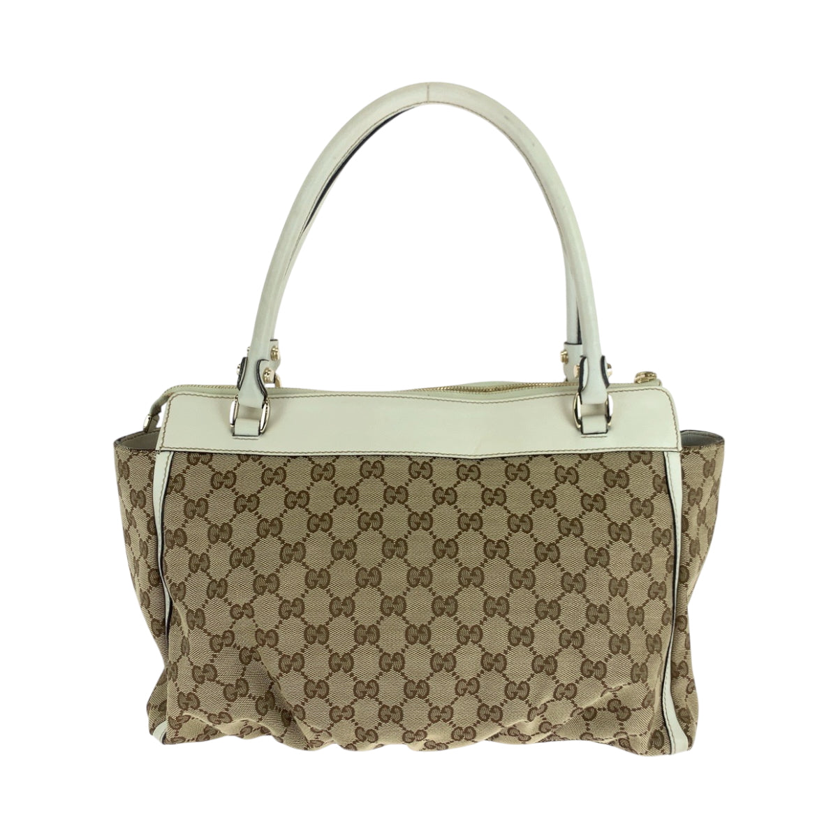 Gucci GG Metal Abbey Canvas White Beige Gold Tote Bag 2