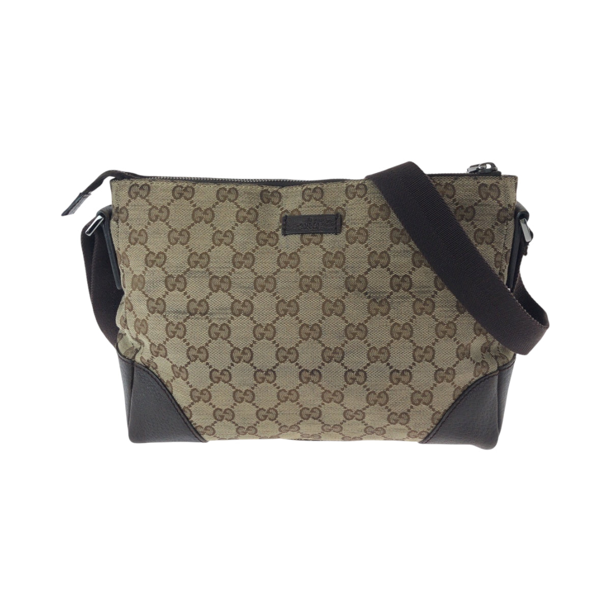 Gucci GG SilverMetal pochette Canvas Brown Beige Shoulder Bag