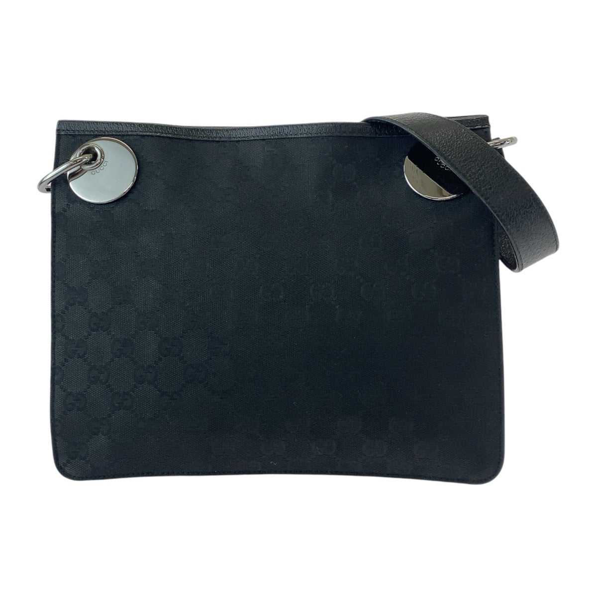 Gucci GG , SilverMetal Messenger Leather Canvas Black Shoulder Bag