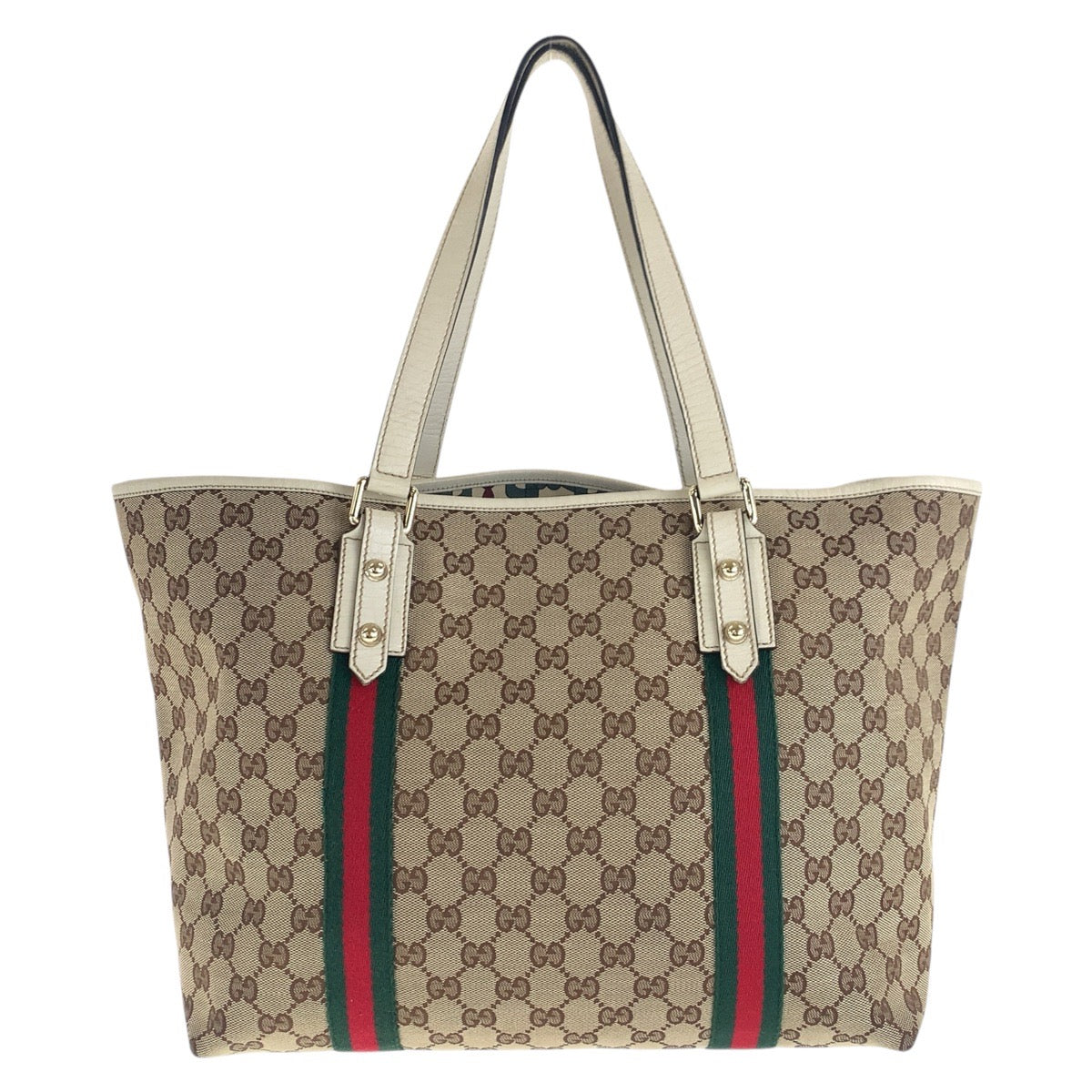 Gucci GG , Gold Metal Sherry Leather Canvas White Brown Shoulder Bag