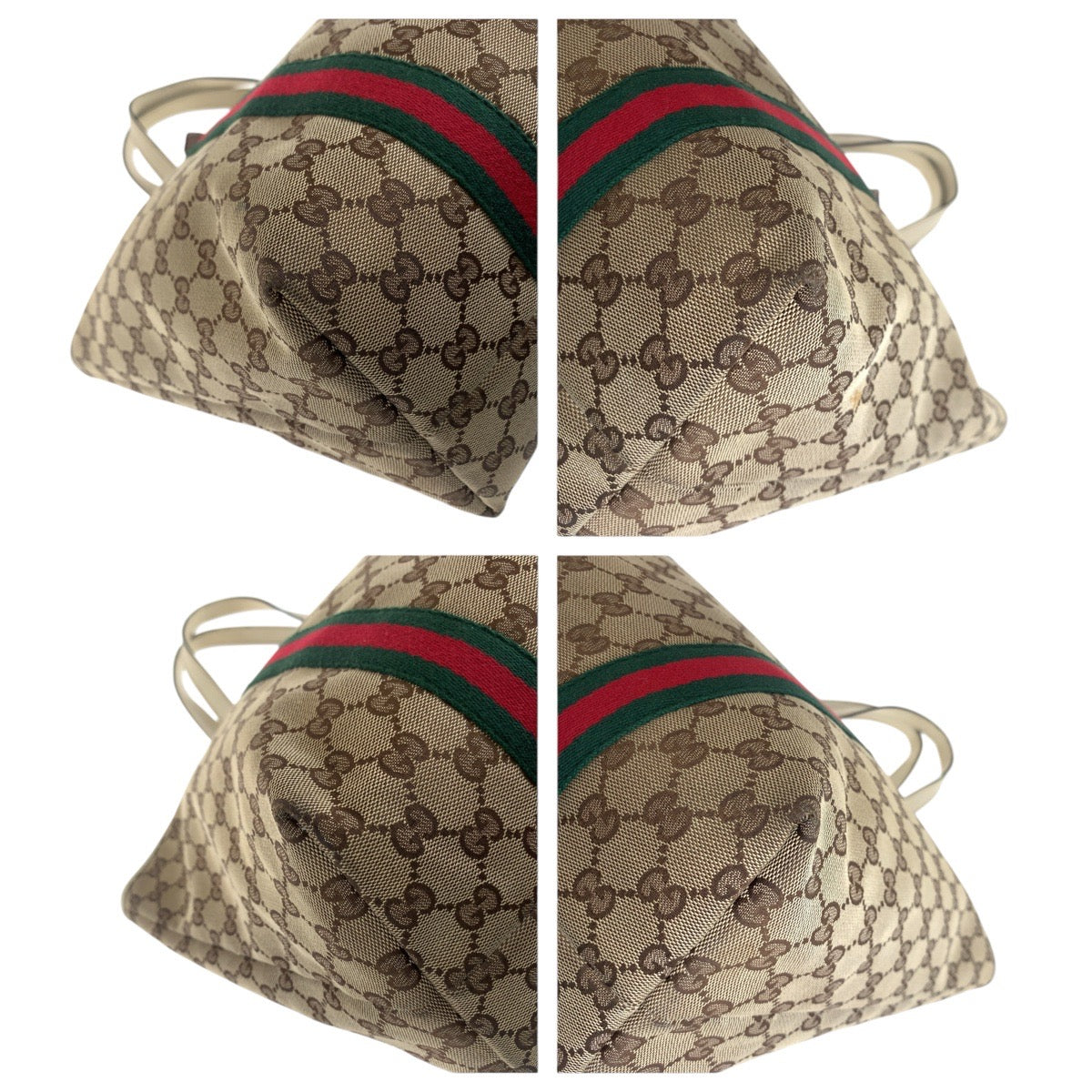 Gucci GG , Gold Metal Sherry Leather Canvas White Brown Shoulder Bag