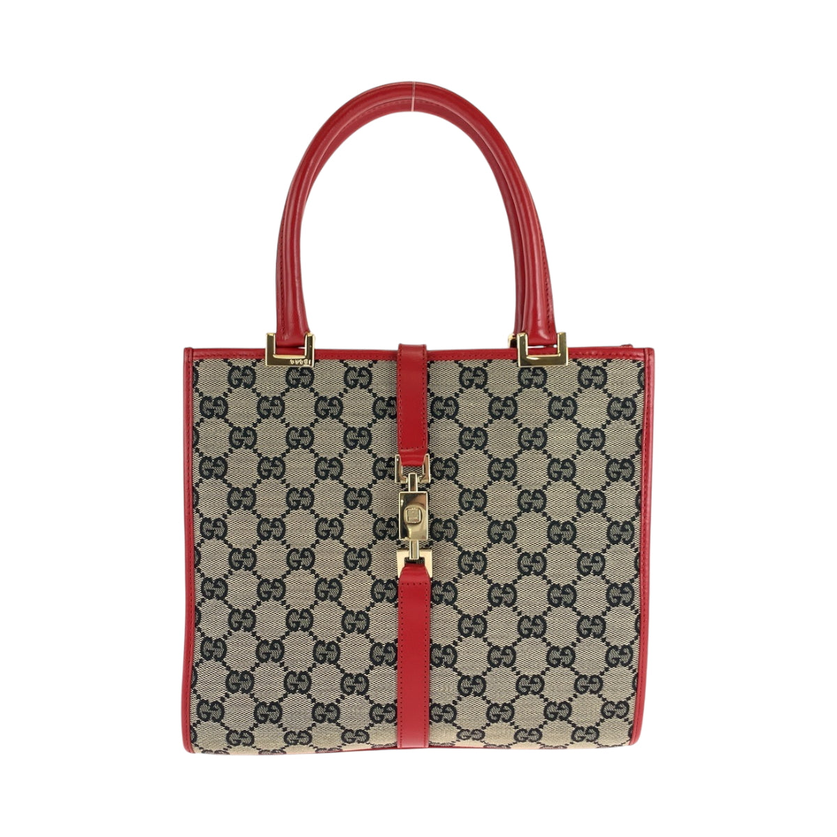 Gucci 002 GG Metal Jackie Canvas Red Gold Gray Handbag