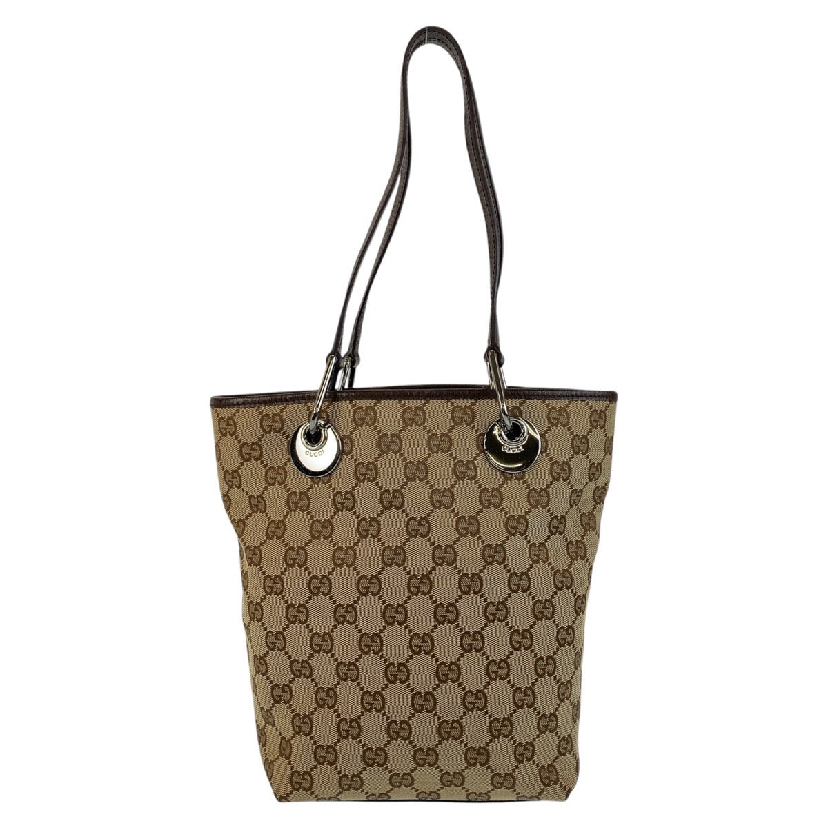 Gucci GG SilverMetal Canvas Brown Beige Tote Bag 3